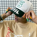 Jadesix white/green '6' snapback hat with wave brim design - sportswear that blends activism and self-expression